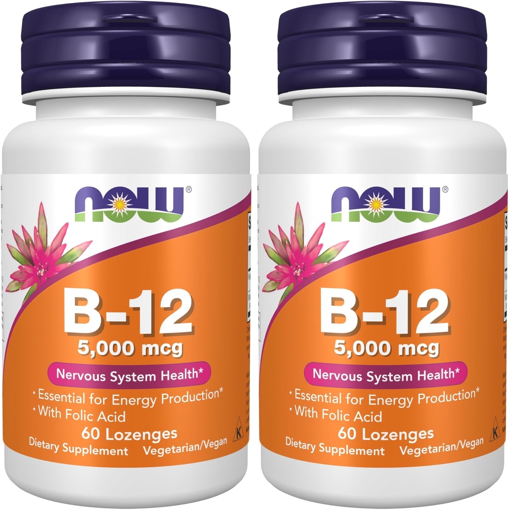 Acum Suplimente, Vitamina B-12 5000 mcg, cu acid folic, Sistem nervos Sănătate*, 60 Lozenges (Pachetul de 2)