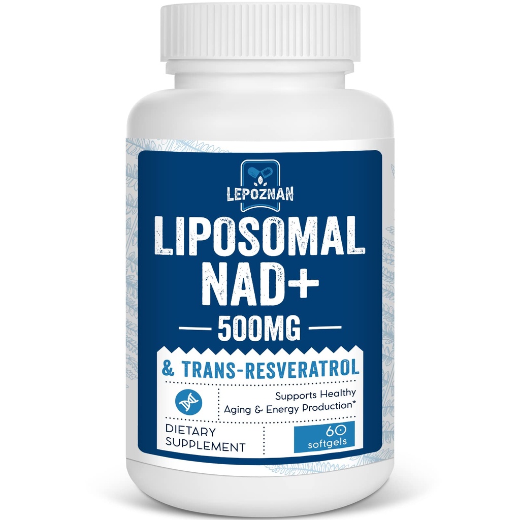 Liposomal NAD+ 500 mg + Trans-Resveratrol 300 mg, Superioara Absorbtie Adevarat Supliment NAD Eficient pentru Energie Cellulara Metabolizare & DNA Reparatii, 60 Softgels