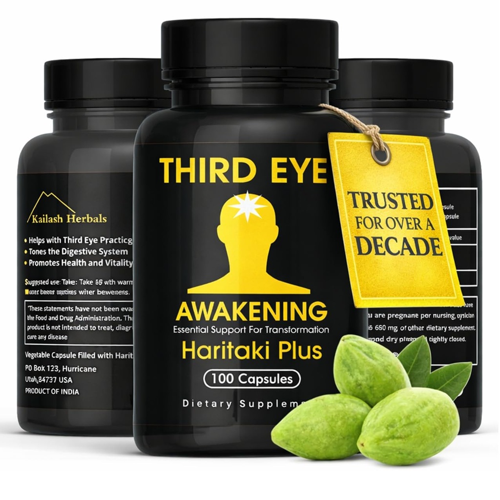 Third Eye Wakening - Capsule Haritaki organice- Kailash Herbals-100 Capsule- 650 mg Fiecare-Terminlia Chebula- Vegan