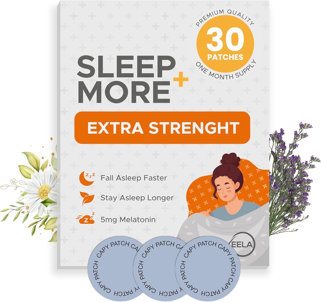 Petice de somn Extra Putere pentru adulţi - 5 mg Melatonin Patch cu GABA, Magneziu şi Root Valerian - Dispozitiv de dormit pentru insomnie, Relaxare şi Reduce Oboseală - Ajutor de somn Eliberare lentă - 30 Petice