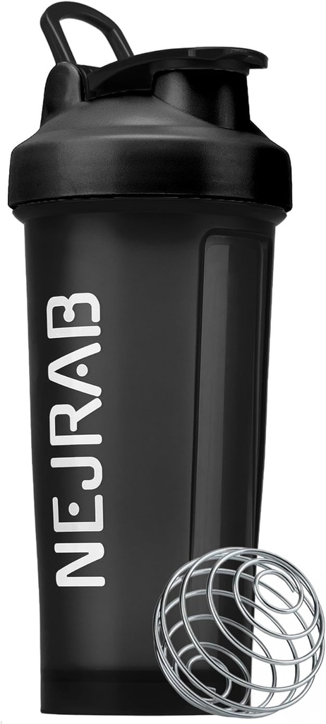 Protien Shaker Sticla cu whisk bila de sârmă, Blender sticle pentru Protien Mixes, Proteine Shaker Cup, 28-Ounce, Proteine Shaker Sticla, Proteina Shake (Black), Mediu, NJB 28-Oz