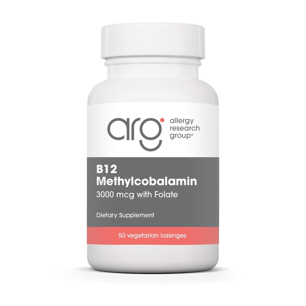 Grupul de cercetare pentru alergii B12 Suplimentul pentru metilcobalamină - Vitamina B12 şi Folat, cu 400mcg Acid folic, Pur, Lozenge vegetariane - 50 Conte