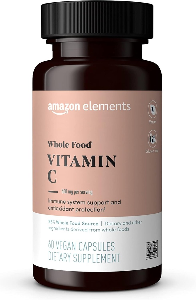 Elemente - Întreaga alimente Vitamina C, 95% Întreaga sursă de alimente, dietetice și alte ingrediente derivate din alimente întregi, ingrediente verificate non-GMO, certificate vegan, și gluten fără, 60 capsule