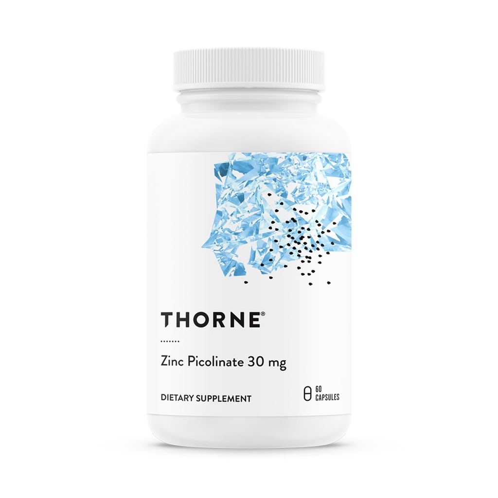 THORNE - Picolinat de zinc 30 mg - Supliment de zinc bine asortat pentru creșterea și funcția imunitară - promovează pielea sănătoasă și ochii* - Terța parte certificat - Gluten, lactate și soia-free - 60 capsule