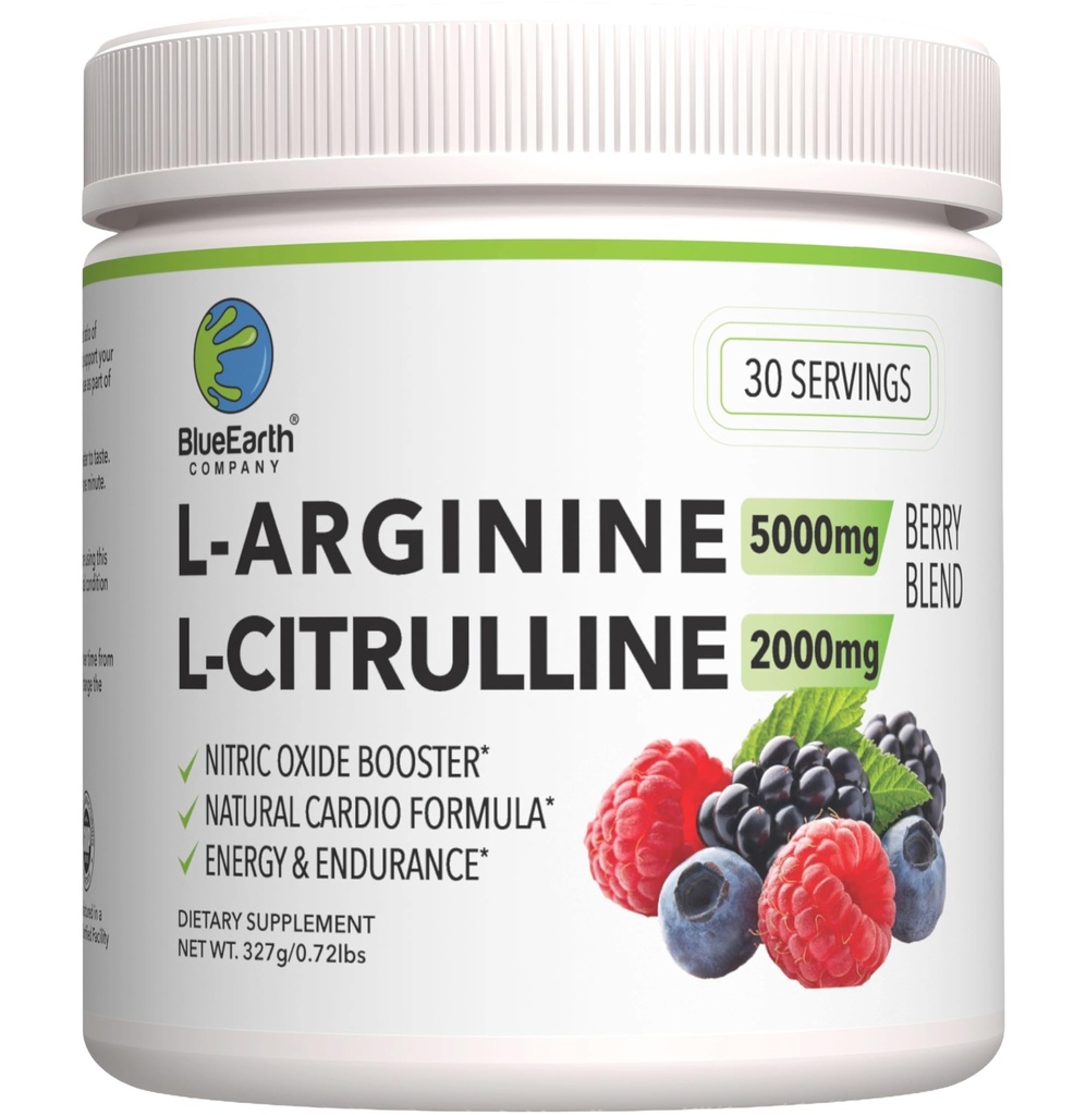 L-Arginină 5000mg + L-Citrulline 2000mg Suplimentul complex cu pulbere - Booster oxid de azot - Sănătatea inimii, fluxul de sânge, energie și rezistență - 30 Serviri (Berry Blend)