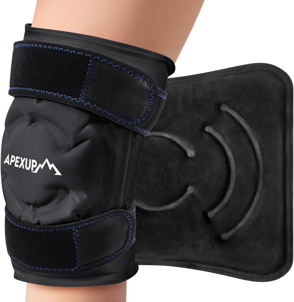 APEXUP Ice Pack pentru Genunchii Durere de relief, Wrap mare reutilizabil După Chirurgie, Flexible Gel Cold Pack pentru leziuni, Durere de ajutor pentru spate, Umăr, Elbow, Glezna și Picior (Black, XXL, 1PK)