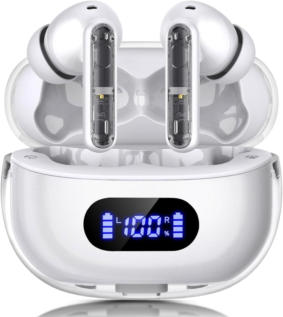 Căști wireless P1 PRO, Căști fără fir Bluetooth cu clear Call Mics Muguri ureche, Fit confortabil, IPX7 Căști impermeabile viață baterie lungă, 30H Timp de joacă pentru antrenamente sportive