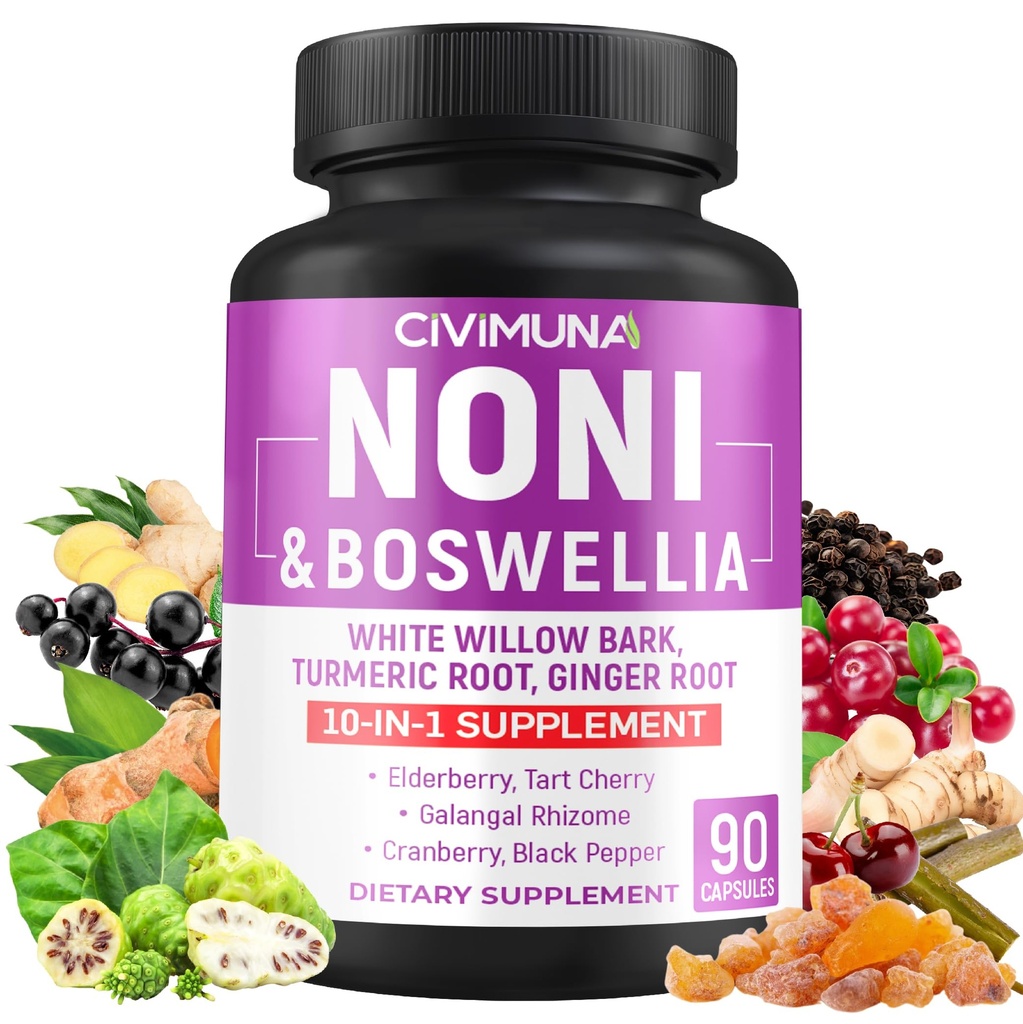 Noni Capsule cu Boswellia, White Willow Bark, Turmeric, Ginger Root și mai mult - 90 capsule pentru 3 luni de aprovizionare