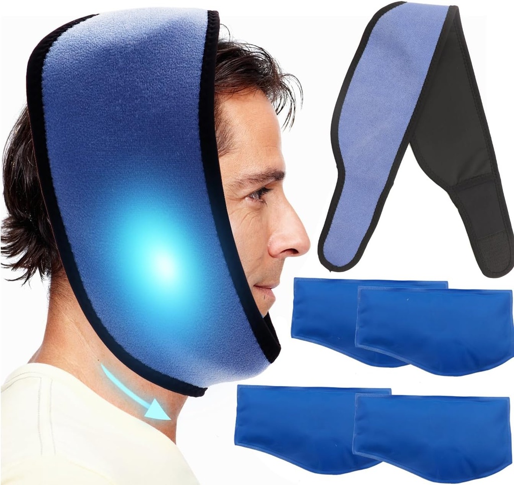Generic Face Pack pentru Jaw, Toothache Ice Pack Cold Compress pentru cap și bărbie, pachete reutilizabile de gel cald sau rece Durere pentru TMJ, chirurgie orală și facială, Implante dentare (1 Wrap+4 Ice Pack)