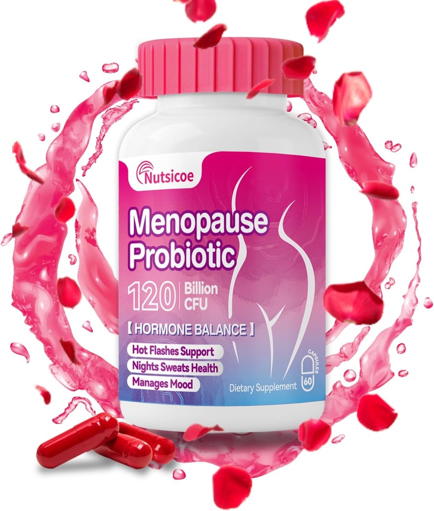 Menopauza femeii Supliment - 120 Miliarde CFU Probiotice pentru femei pentru echilibrul pH-ului - Probiotice toate-naturale pentru Flash-uri fierbinți, transpirații de noapte, Swings și Hormon echilibru - 60 capsule