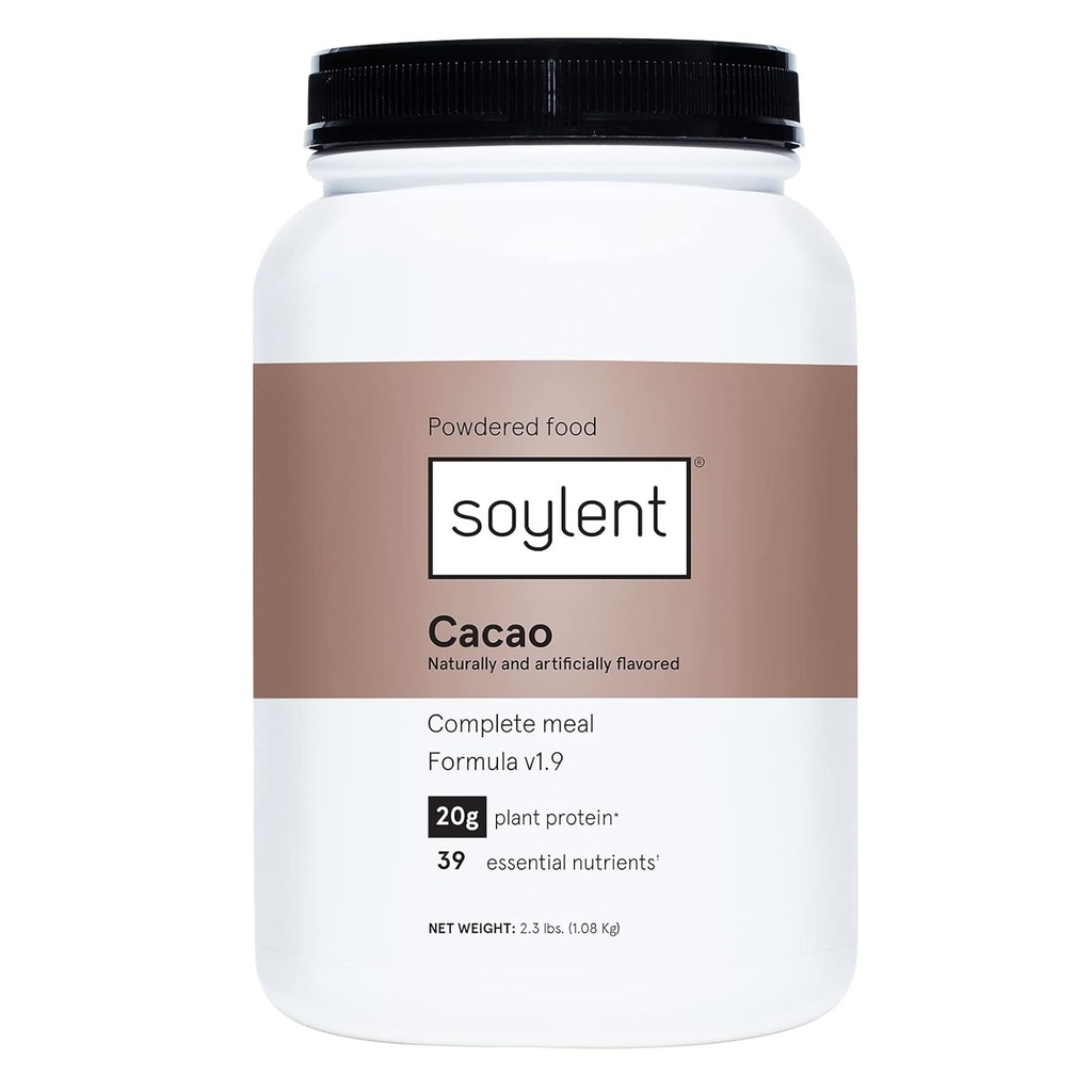 Soylent Complete Nutrition Masă de înlocuire Pulbere Proteină, Cacao - Proteină Vegană pe bază de plante, 39 Nutrienți esențiali - 36,8oz