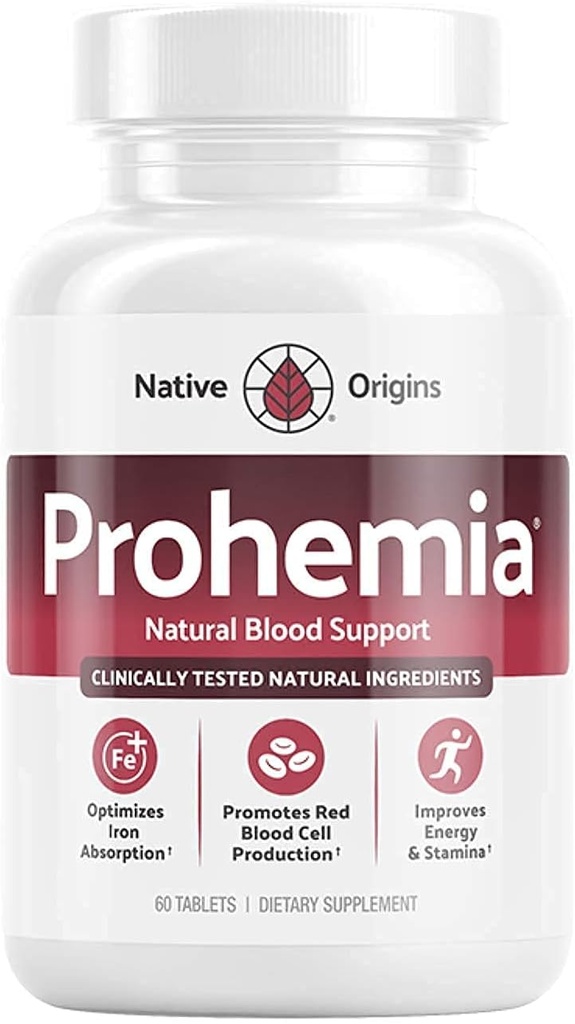 Natural Blood Builder Supliment de fier și sprijin pentru niveluri de RBC și oxigen sănătos și producția de celule roșii de sânge pentru femei și bărbați - 60 pastile