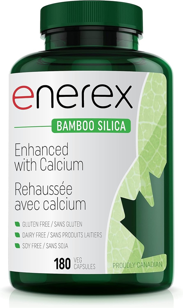 Siliciu de bambus cu citrat de calciu - 180 Veggie Capace pentru sanatatea osoasa si dentare, imbunatatirea parului, cresterea pielii si unghiilor - Supliment pe baza de plante, Extract de bambus si silicat organic pentru bunăstare