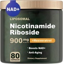 Suplimentul NAD - NAD Nicotinamidă Ribozidă 900 mg, Resveratrol, Querbetin - Suplimentul NAD pentru Anti-Aging, Energie, Focus - 80 Capsule