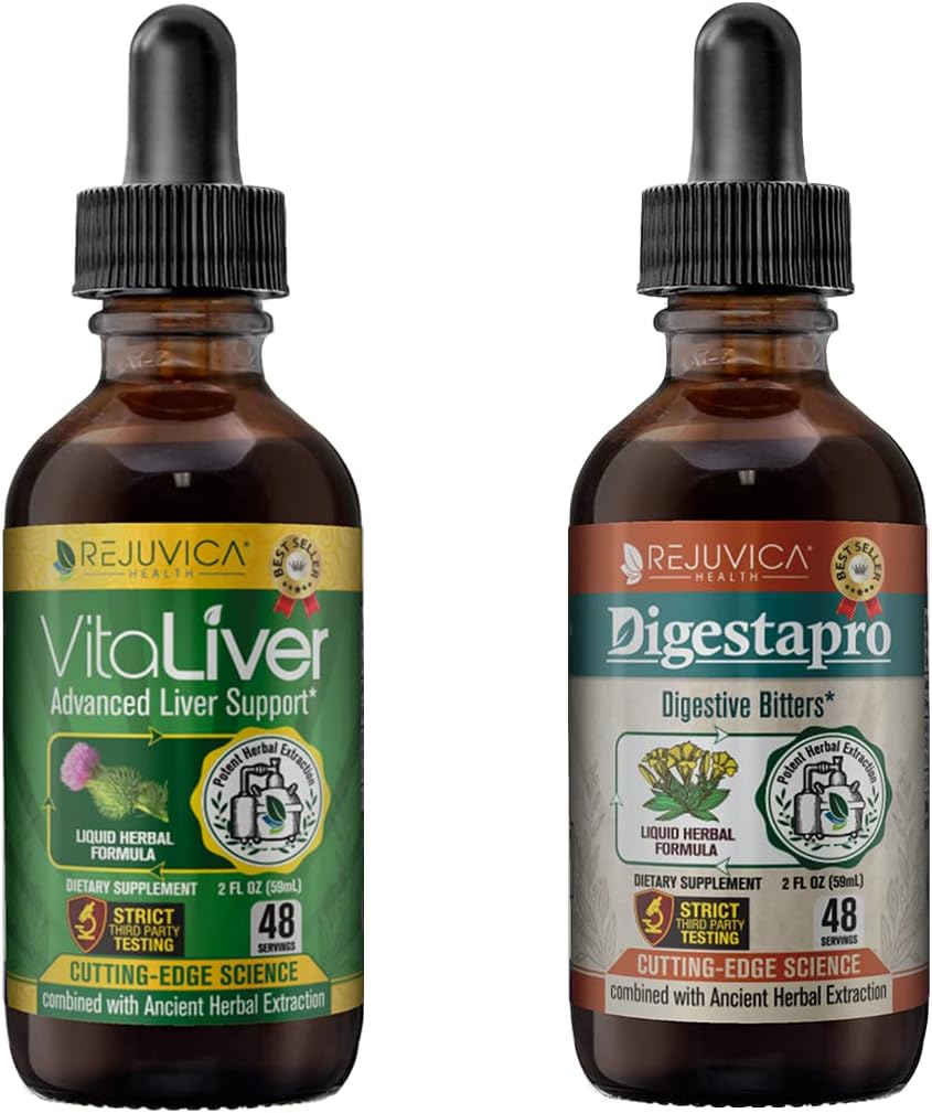 Rejuvica Health VitaLiver & DigestaPro - Advanced Liver & Digestion Support - Livrare lichida pentru o mai buna absorbtie - Milk Thistle, Chanca Piedra, Artichoke, Dandelion & More!