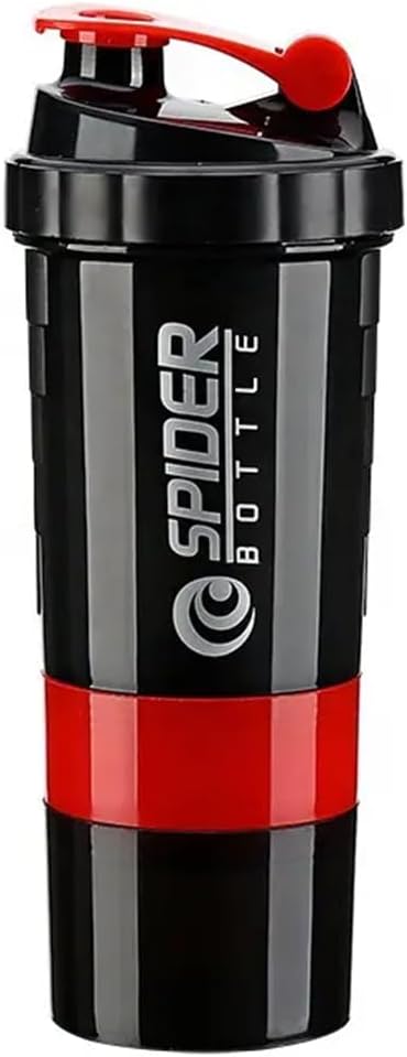 5 În 1 flacon Shaker Proteine - Professional Series Shaker Sticla pentru Shakes Proteine și Pre Antrenament Gym Sticla,Cu Powder Storage,Pill Tray, Mixing Ball,Shakes Cup (roșu)