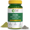 Suplimentul de acid folic de fier generic - 60 comprimate de legume cu zinc, vitamina C & vitamina B12 pentru bărbați și femei 
