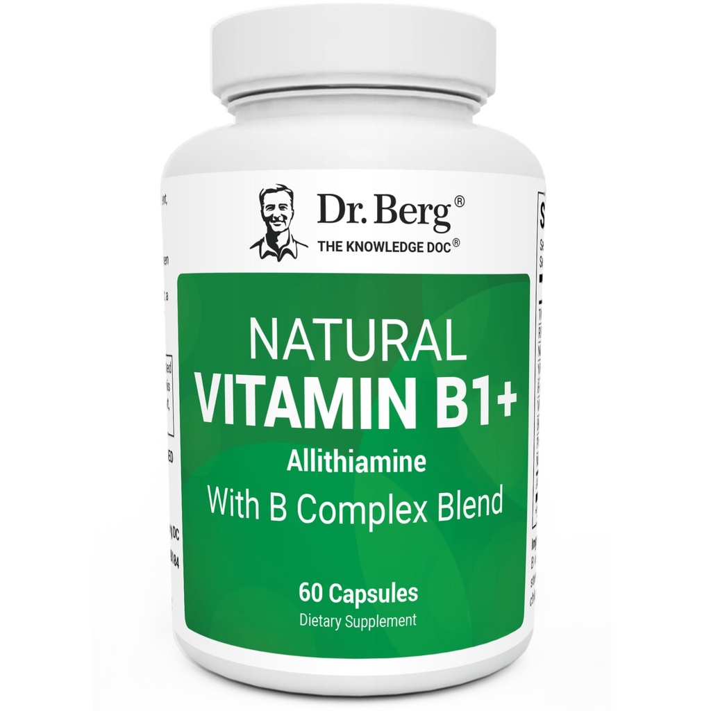 Dr. Berg Vitamina Naturala B1 B6 B12 Complex - Allitiamină Vitamina B1 Supliment cu 8 Complex Vitamina B esentiala pentru barbati si femei Inclusiv Tiamin, Niacin, Folate, Magneziu & More - 60 Capsule