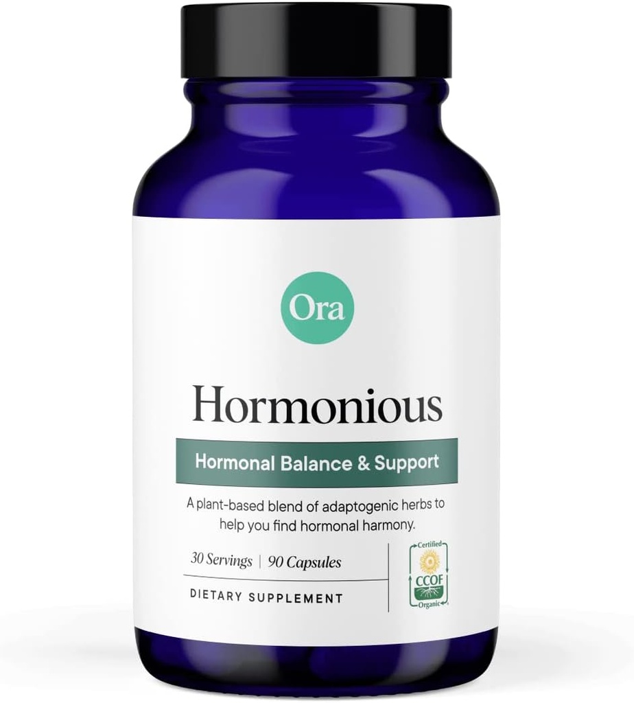 Ora Organic Natural Hormone Balance Supliment & Hormonial Acnee Relief pentru femei - Suport Skin, Mood, Energy, PMS & Menopause - Ashwagandha, Maca, Brodock Root, Cordyceps & VIT C - 90 Capsule