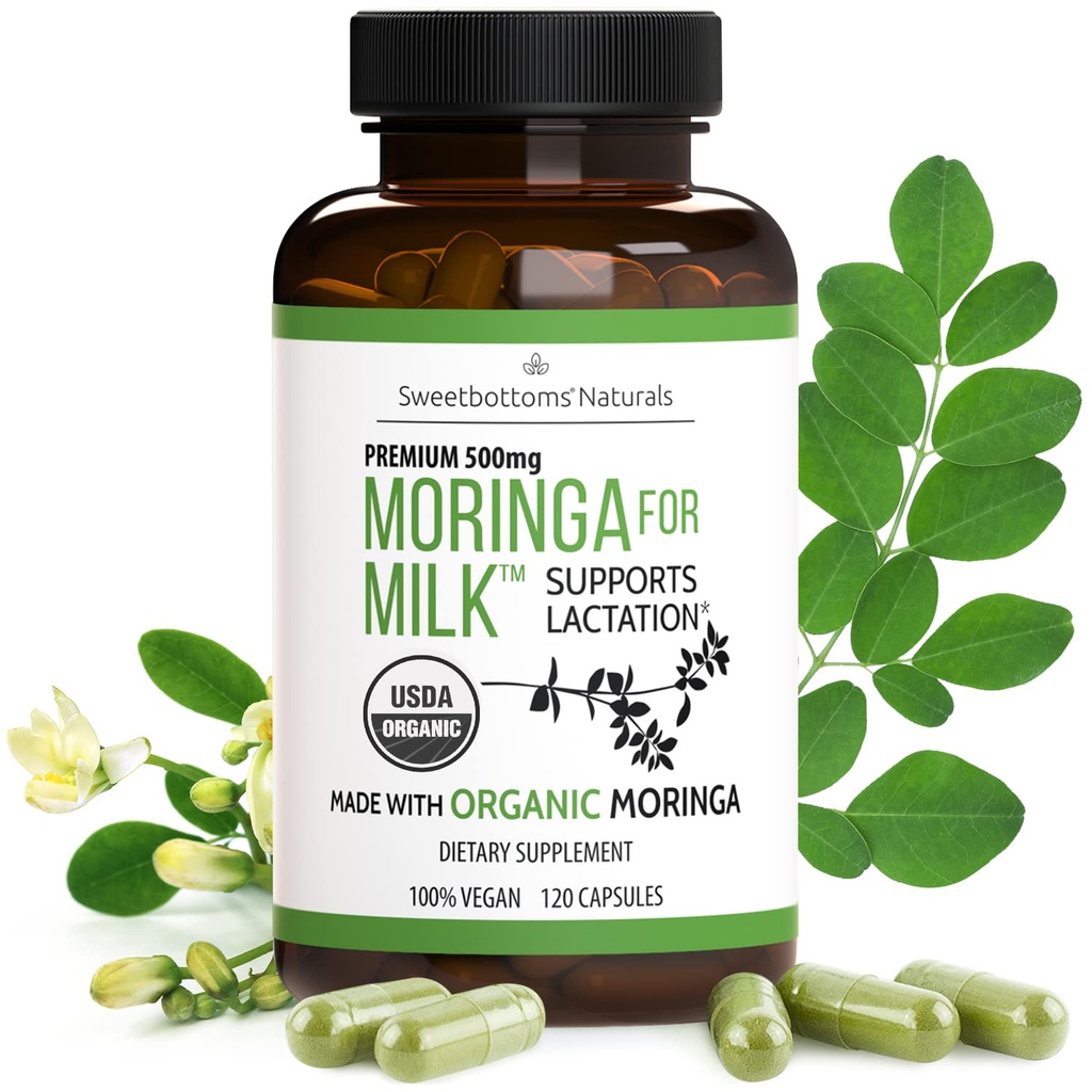 Suplimentul pentru alăptare - Capsulele organice de Moringa pentru alaptare Suport pentru creşterea ofertei de lapte matern (120 ct) Pure Malunggay Leaf pulbere pentru producţia de lapte Booster şi vitamine postnatale A E K 500mg