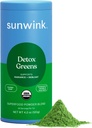 Sunwink Detox Verde praf - Greens organice SuperFood Powder pentru Debloat - Super Greens Powder w/Celery, Dandelion, Spirulina - Daily Greens Powder pentru Gentle Detoxifiere - 4.2 oz (20 Serviri)