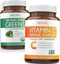 Super Greens & Vitamina C (1-Lonth Supply) Greens & C Synergy Bundle of Organic Super Greens Powder - Complete Superfood (60 capsule) & Vitamin C Immune Support (60 Vegetarian Caps)(Non-GMO)
