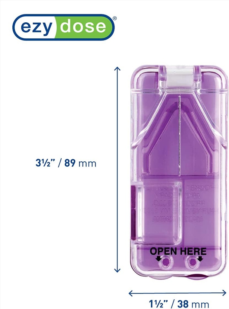 Doză Ezy Pill Cutter și Splitter cu Dispenser, Cuts Pastile, Vitamine, Tablete, Lama de oțel inoxidabil, Travel Sized, Culori Vary mai (Pachet de 2)
