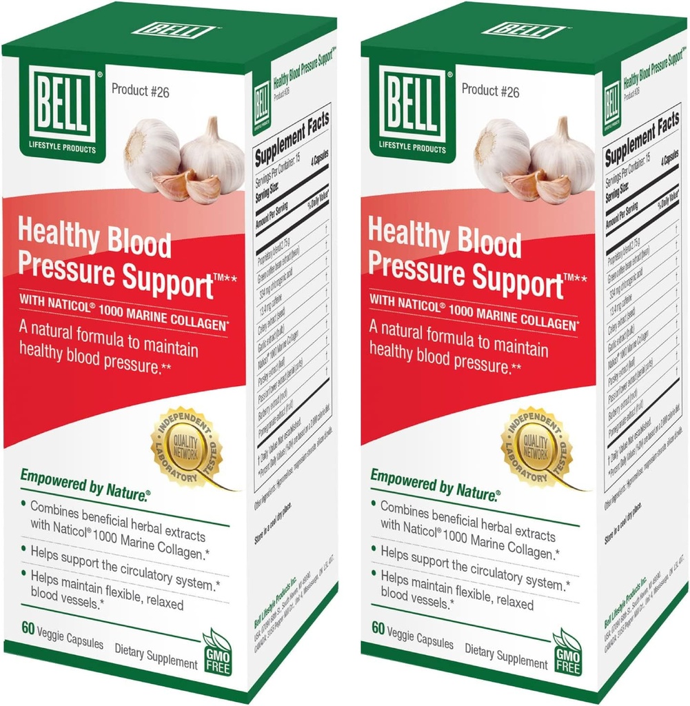 Bell Healthy Hlood Pressure SupportTM Unique Blend - Blend natural de cafea verde Bean extract, Usturoi si seminte extract de sange Suplimente de presiune - 2 pachet de 60 capsule fiecare, Vegan, non-GMO