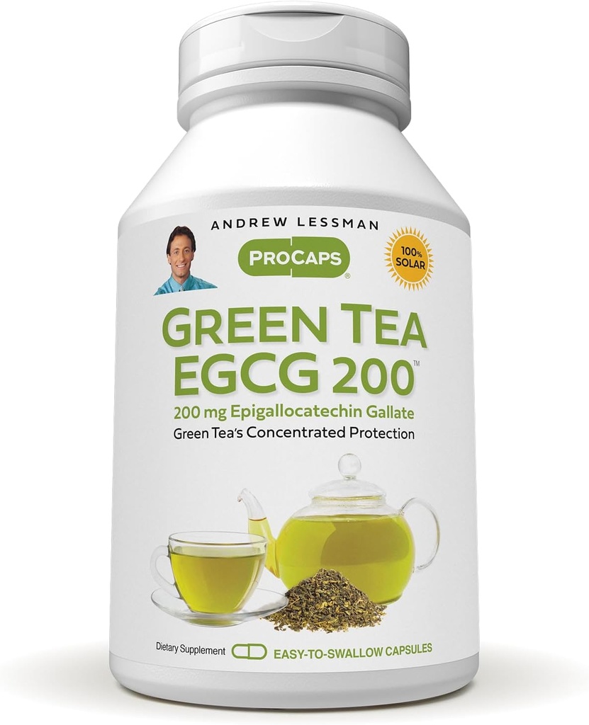 ANDREW LESSMAN Ceai verde EGCG 200mg - 360 capsule - 200 mg EGCG, Suport puternic antioxidant pentru functia hepatica sanatoasa, Imun, Creier, Inima si Sisteme Circulatoare. Fără aditivi
