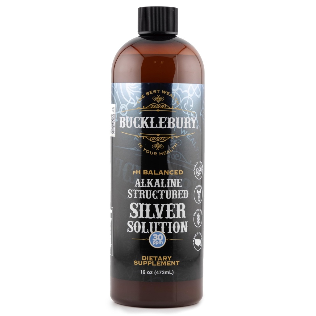 Soluţie de argint Bucklebury lichid 30ppm - pH Alkaline natural echilibrat lichid de argint coloidal structurat pentru suport imunitar şi sănătate generală - Picături coloidale fără gluten pentru adulţi şi animale de companie - 16 Oz