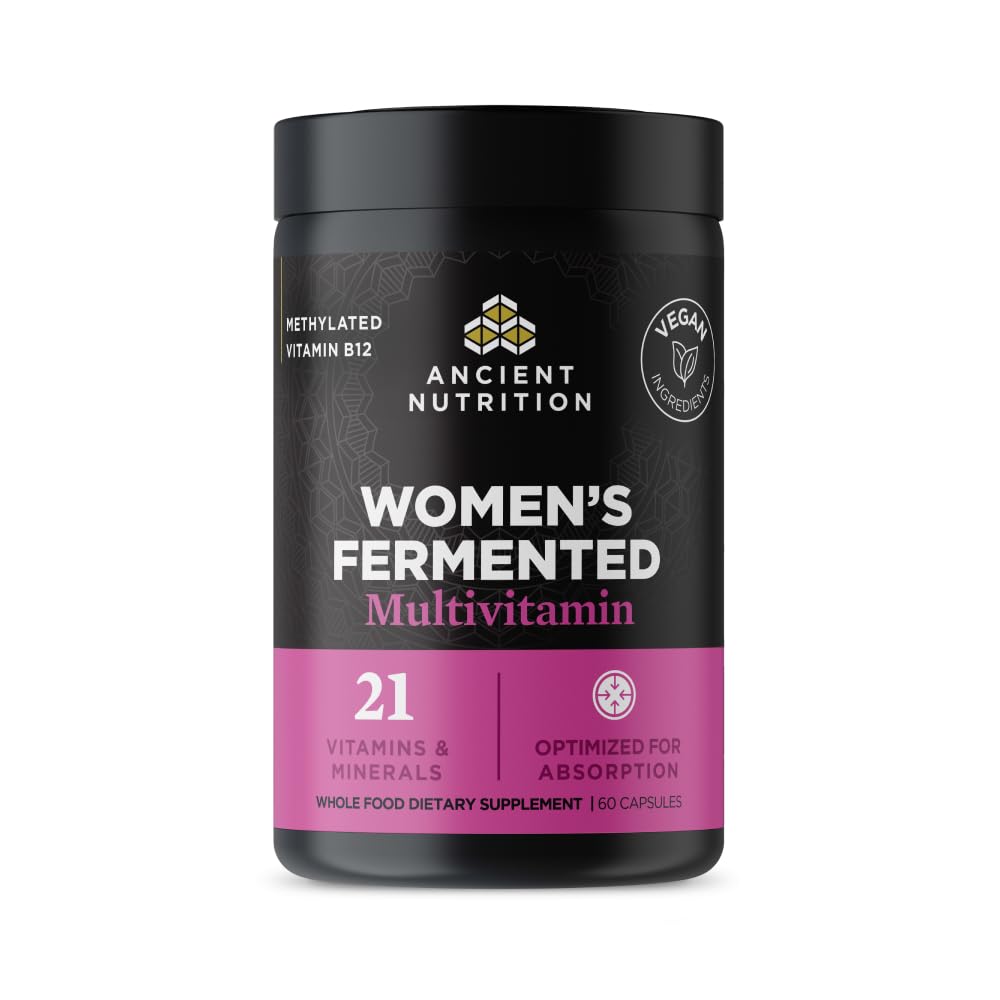 Nutriţie antică Multivitamine pentru femei, Multivitamine fermentate pentru femei cu vitamina C, D, K, Zinc & Magneziu, Suport Imun, Vegan, 60 Ct