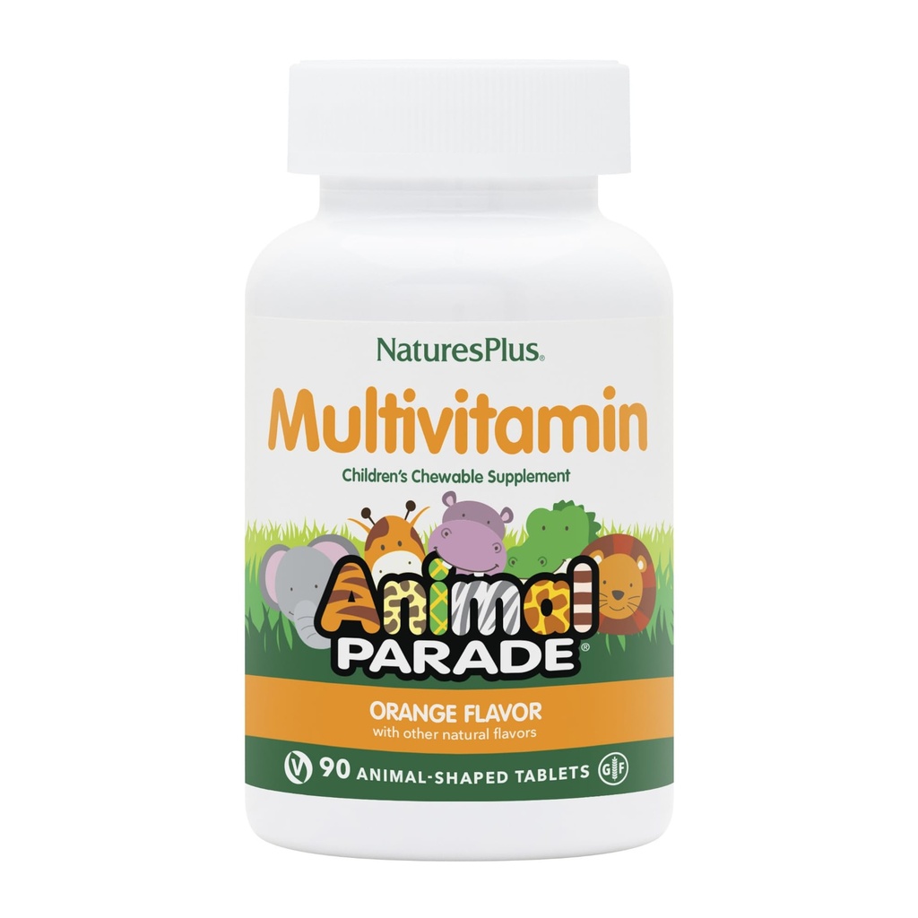 Naturas Plus Parada Animalelor Multivitamine pentru copii masticabile - Aroma portocalie - 90 tablete cu model de animale - promovează sănătatea și bunăstarea - vegetariană, gluten gratuit - 45 Serviri