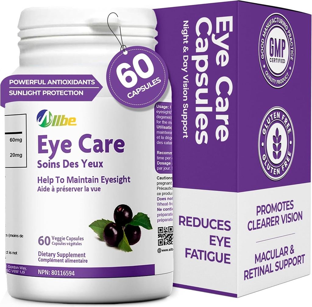 Capsule de îngrijire a ochilor, ambalaj de 60 Lutein 20mg și Maqui Berry 60mg Serviri, Suplimente pentru sănătatea ochilor pentru adulți