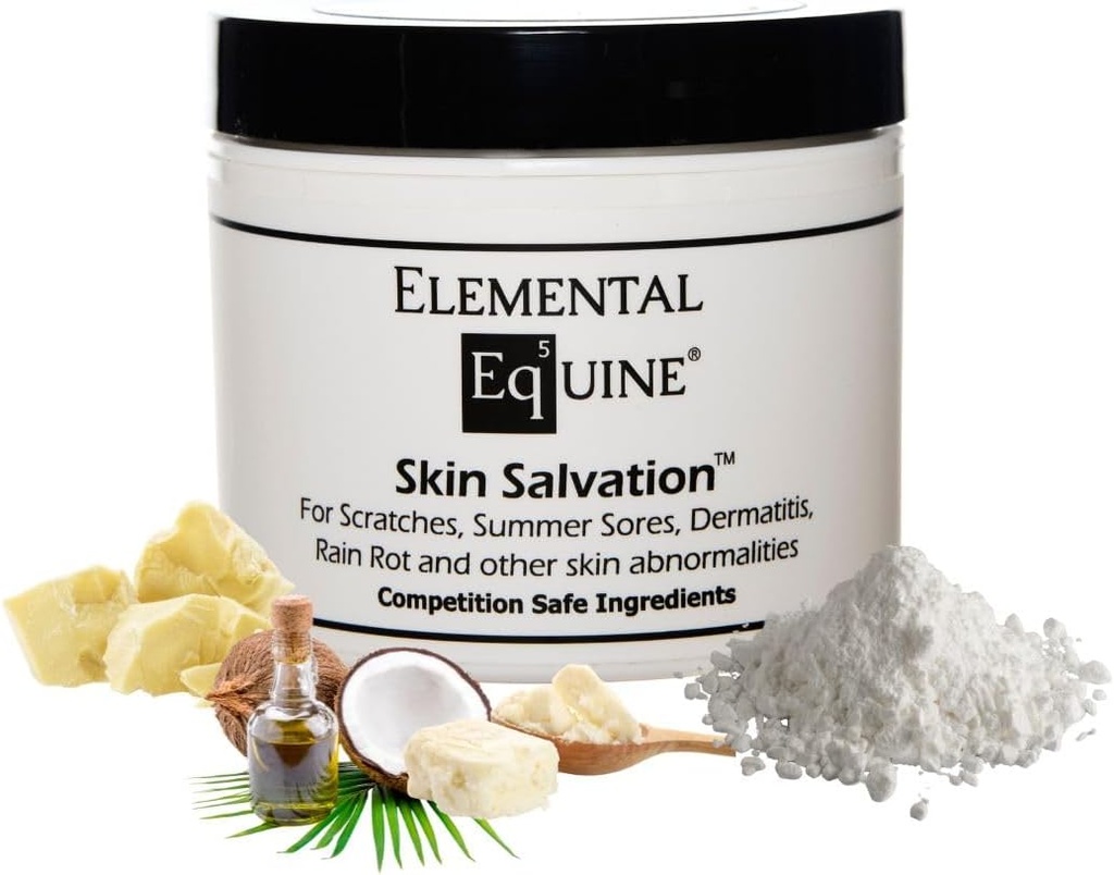 Elemental Equine Skin Salvation 4 oz pentru cai - Combate Scratches, Mud Fever, Summer Sores, Dermatita, Crud de vară, Cannon Bone Gunk și probleme similare ale pielii la cai