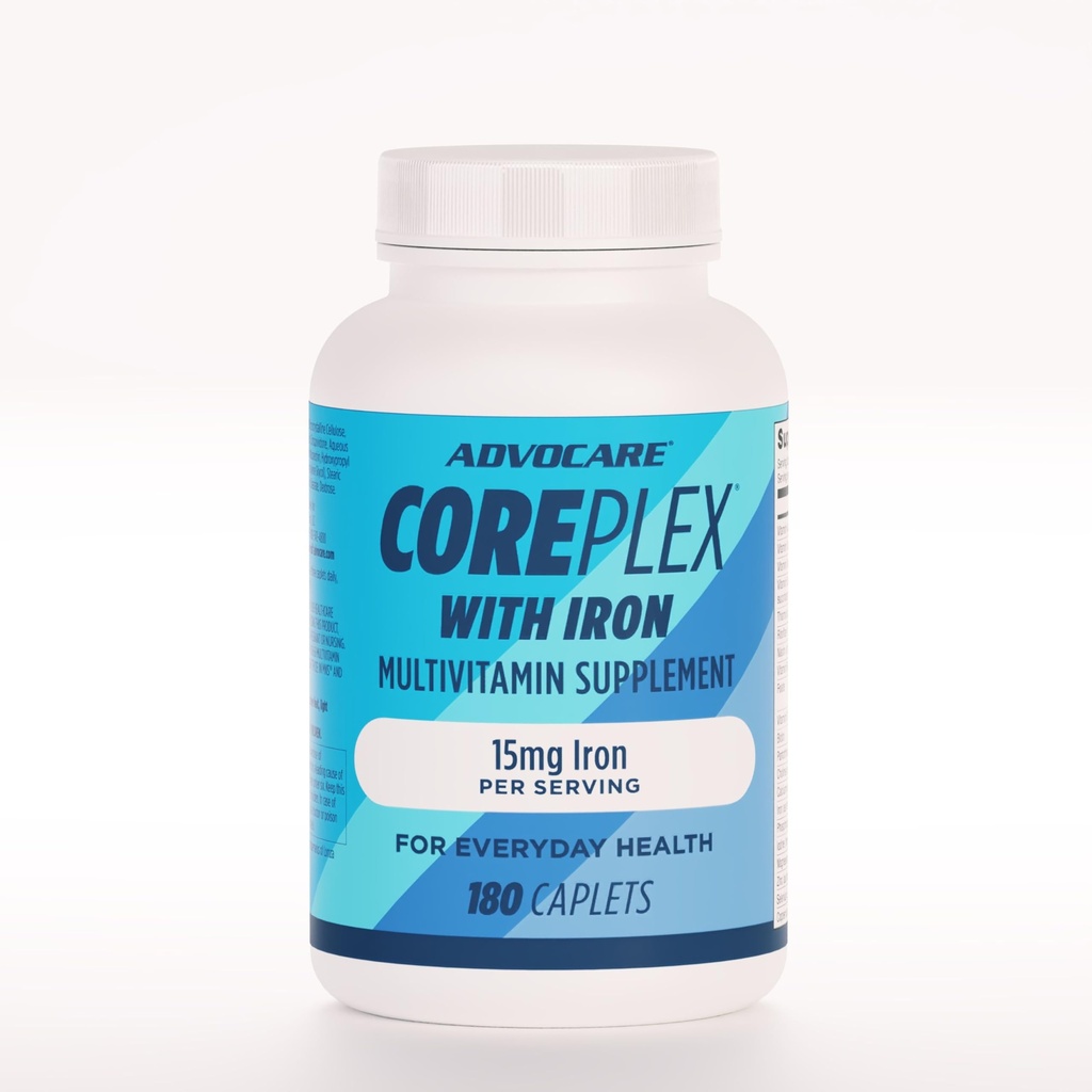 AdvoCare CorePlex cu fier - Multivitamine cu vitamina A, B-6, B-12, C & E - Include, de asemenea, Tiamină, Acid folic & Magneziu - 180 Caplete