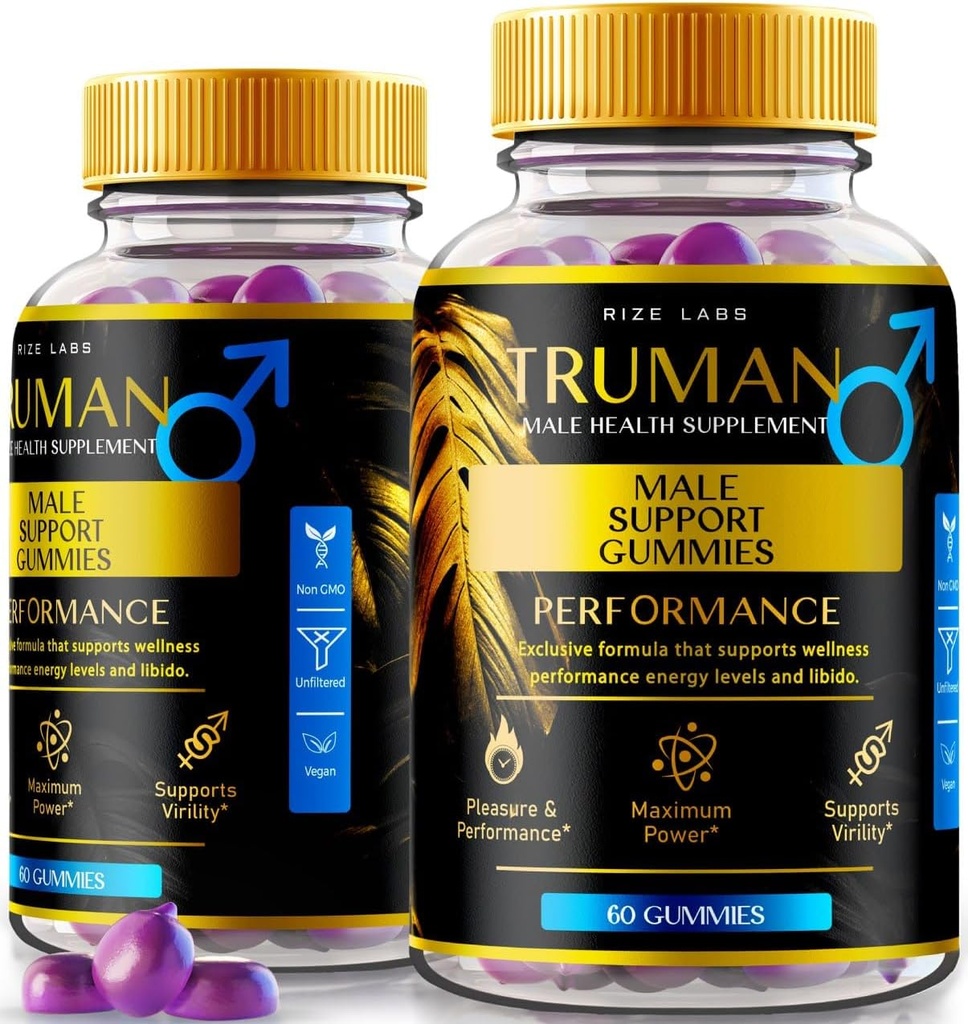 Rize laboratoare (2 Pack) Truman Gummies, Truman pentru bărbați, Truman Performance Supplement Reviews, Truman Gummy, TrumanMale Supplement, Tru Man All-Natural Supplement, Gomitas (120 Gummes)