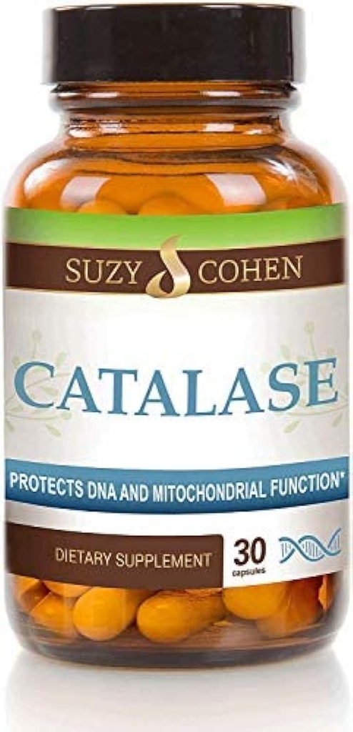 Suzy Cohen Catalase 12,500 CATu Supliment alimentar, Enzim hepatic, Neutralizeaza hidrogen Peroxid, Sprijină Piele, Păr, şi wellness generală, 30 capsule întârziate-Release