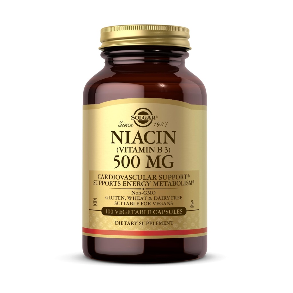 Solgar Niacin (Vitamin B3) 500 mg, 100 capsule vegetale - Metabolism energetic - non-GMO, Vegan, Gluten Free, Dairy Free, Kosher - 100 Servings