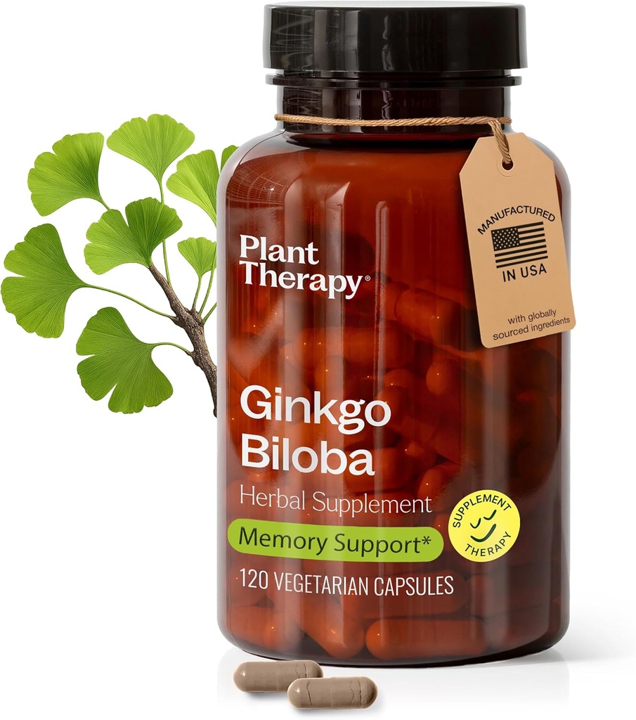 Terapia plantelor Capsulele Ginkgo Biloba fabricate în SUA 4 luni de aprovizionare sprijină funcția cognitivă de memorie, circulatia sanatoasa si suplimentele antioxidante-Rich pentru femei si barbati 120 Capsule vegetariene
