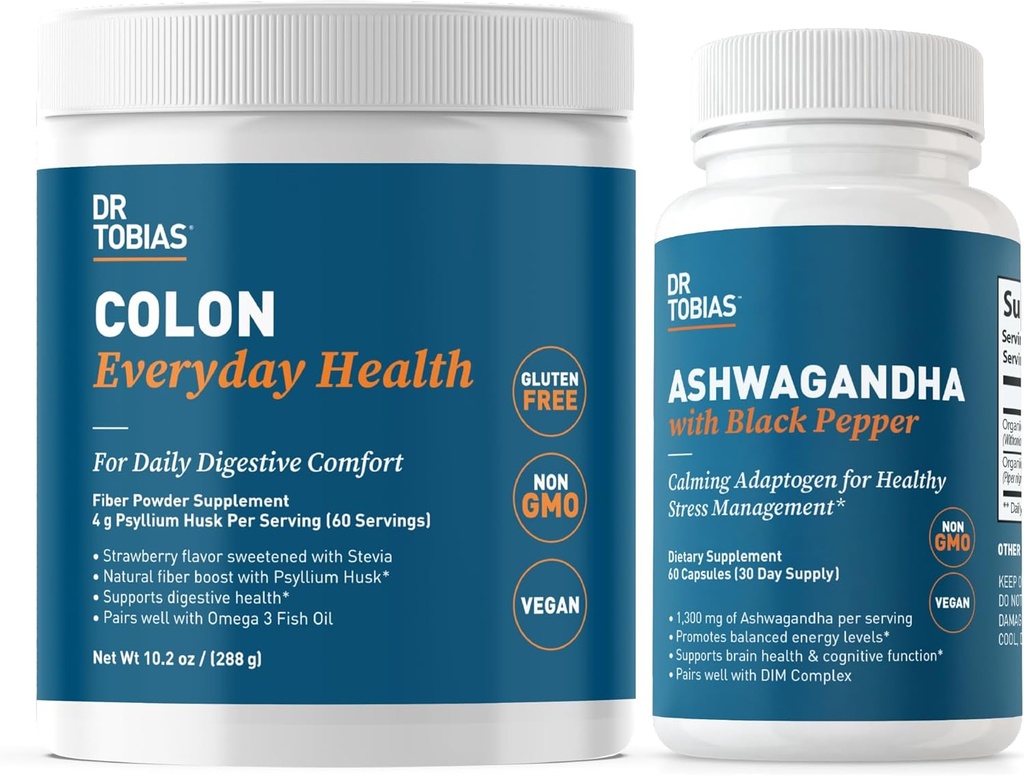 Dr. Tobias Colon Sănătatea de zi cu zi și capsule Ashwagandha, Digestive Wellness & Resilience Bundle, Sprijină Energie Echilibrată & Gut Health, Vegan, Non-GMO