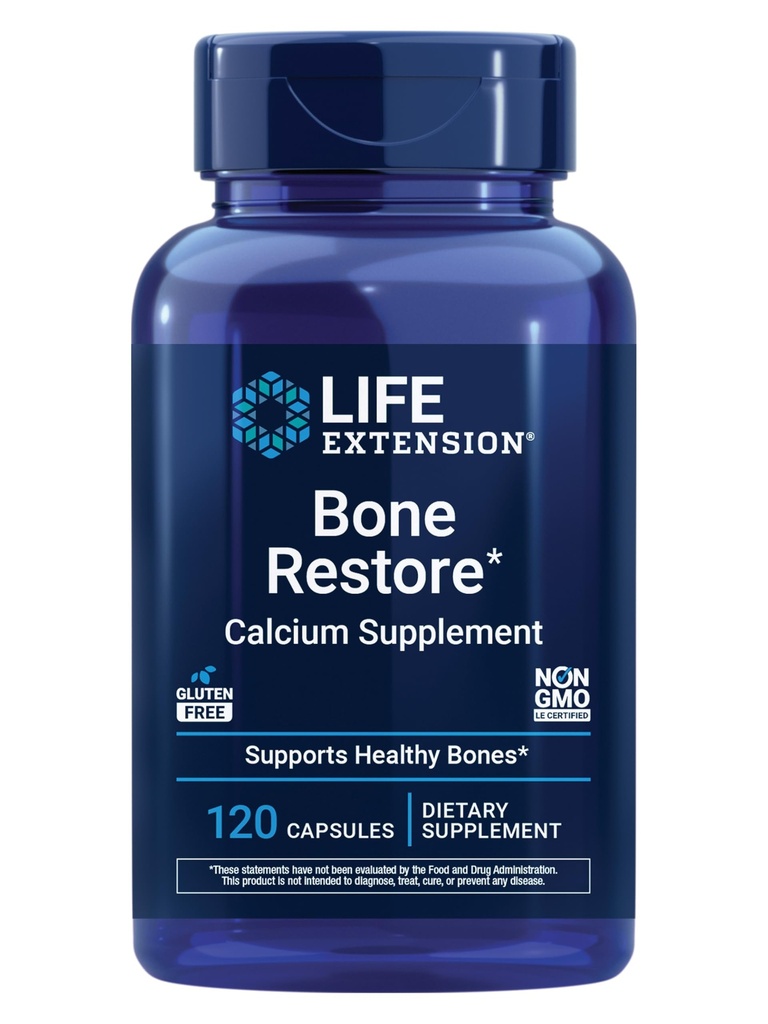 Life Extensie Bone Restaurare Supliment de calciu, Vitamina D3, Magneziu, Bor, zinc, Mangan, Silicon, Ajuta la mentinerea densitatii osoase sanatoase, Gluten-Free, non-GMO, 120 capsule