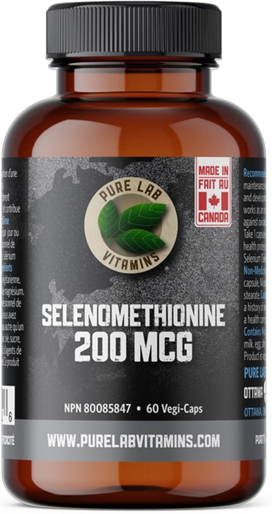 Seleniu 200mcg Supliment - Selenometionină - 60 v-caps de Vitamine Pure Lab - Gluten Free Made in Canada.