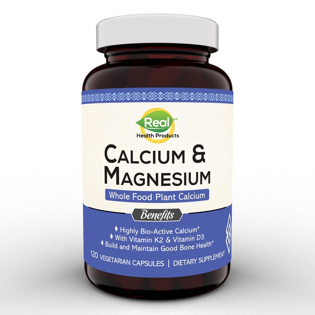 Suplimentul de calciu și magneziu al plantei cu Bor, vitamina D3 și K2 MK-7 - Raportul optim de calciu-magnesiu pentru rezistența și sănătatea osoasă, Vegan, non-GMO, Allergen-Free, 120 capsule