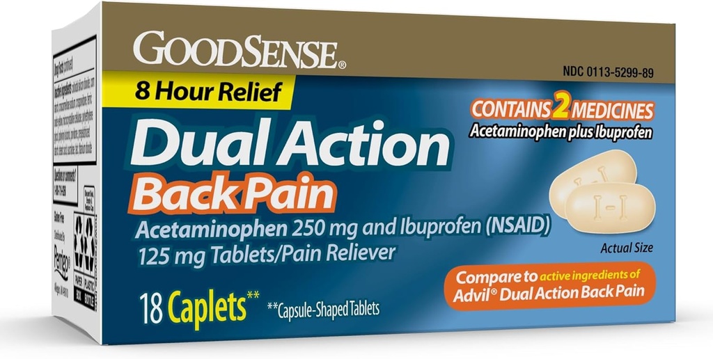 GoodSense Dual Acţiune Acetaminofen şi Ibuprofen (AINS) Tablete, 250 mg/125 mg, Back Pain, 18 Conte