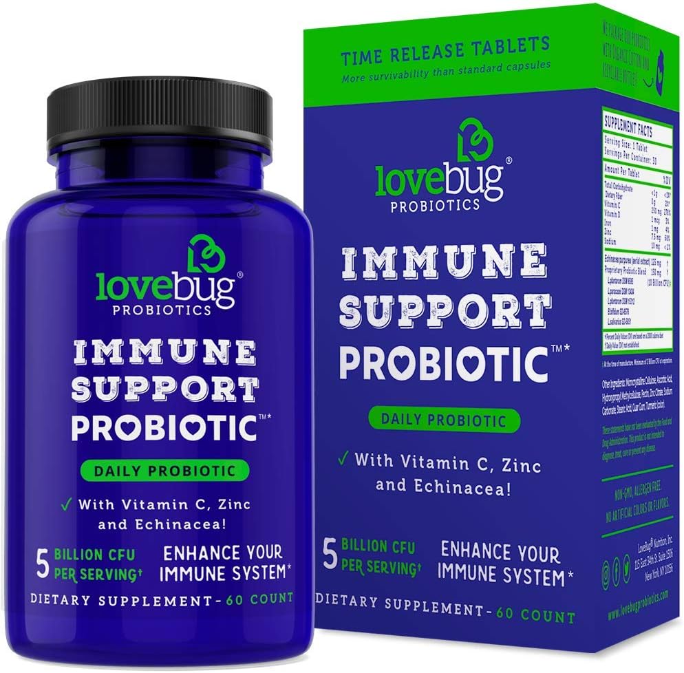 dragostebug PROBIOTICS Suport imun Probiotic zilnic pentru bărbaţi şi femei, 40 Miliarde CFU & 6 Strains, Include vitamina C, zinc & echinacea, 30 capsule, Vegan & non-GMO