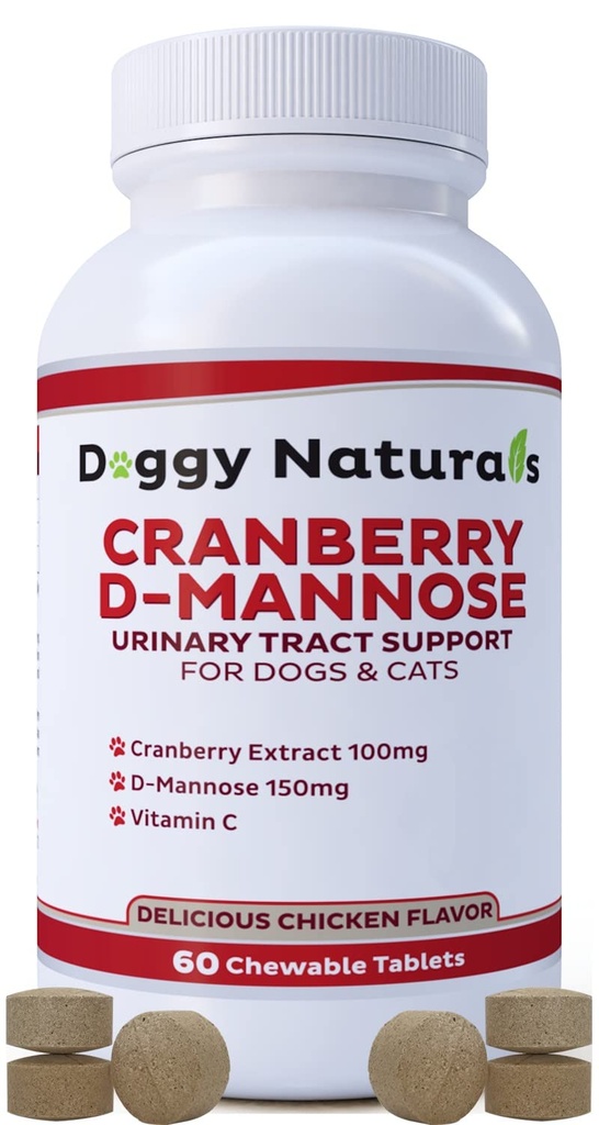 Cranberry D-Mannose pentru câini și pisici Infecția cu tractul urinar Suport previne și elimină UTI, Infecția vezicii urinare Suport renal, Antioxidant (Single Putere comprimat, 60 Număr)