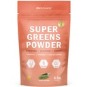 BioSchwartz Greens Powder Super Greens cu Probiotice, Prebiotice, Enzime digestive & 43 Superfoods - Clorofila, Bilberry, Chlorella, Spirulina - Gusturi uimitoare - 30 Serviri