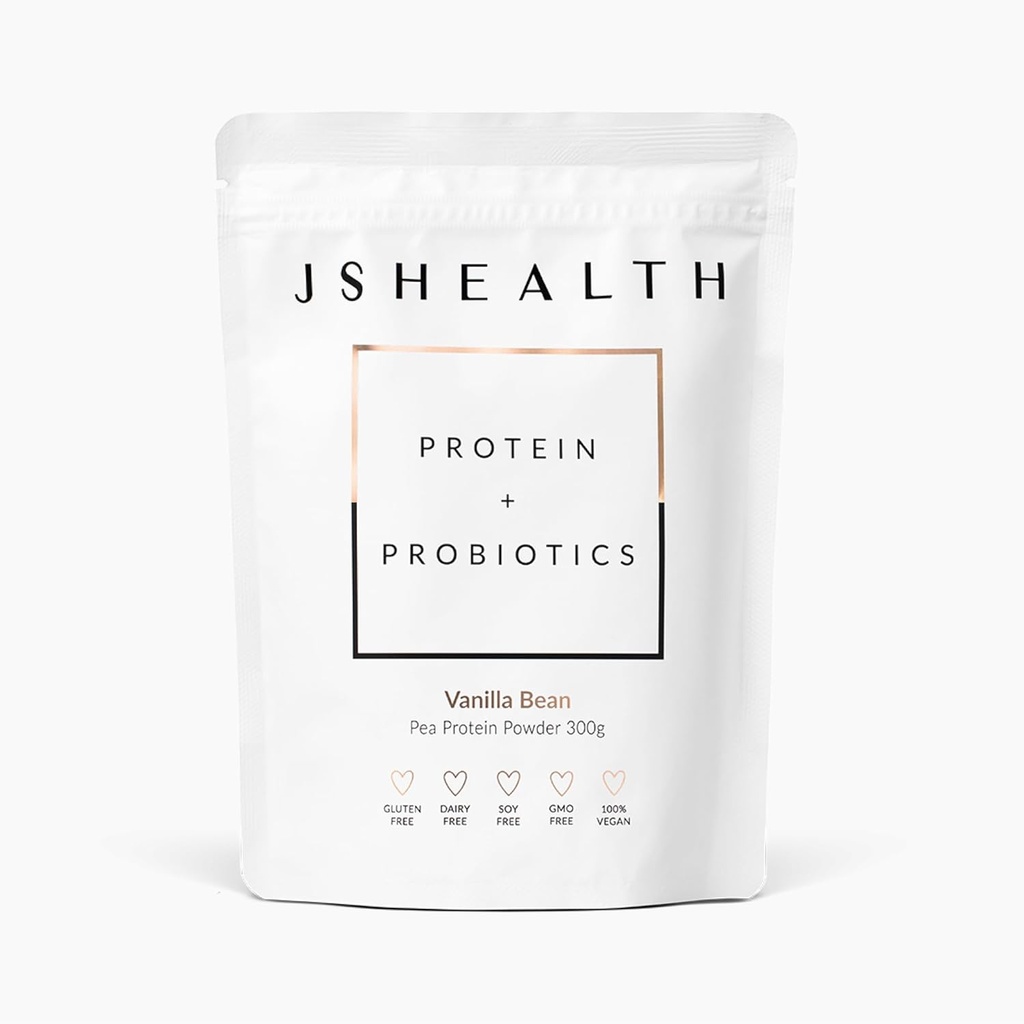 JSHealth Vegan Pea Pudră de proteine cu Probiotice - Vanilla Bean Flavor - Gluten gratuit, non OMG-uri, plante pe bază de proteine Drink Mix, 300g