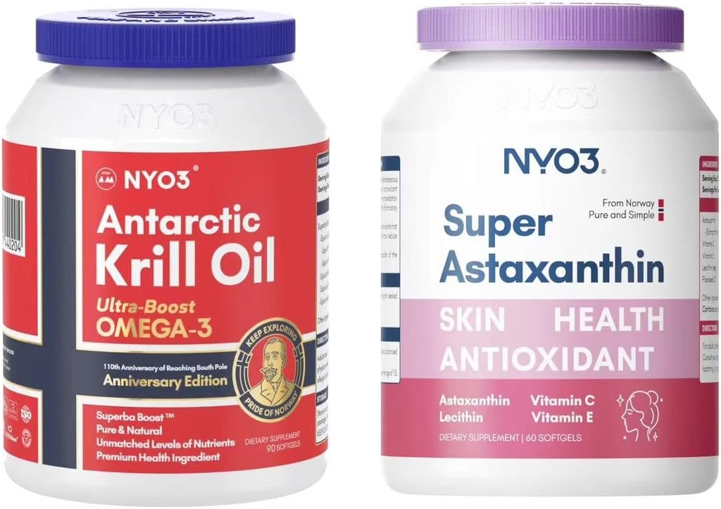 Krill Omega 3 1000 mg softgels și astaxanthin 12 mg suppelments antioxidante Bundle