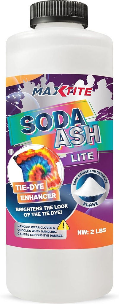 MAXTITE Soda Ash Lite (2 lbs) - 100% Carbonat de sodiu pur - Soda de spălare, Tie Die, pH Creștere, și mai mult - HDPE Container w/Resealable Capac rezistent pentru copii